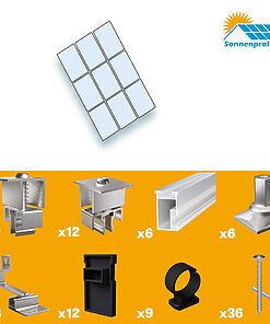 Montageset Schrägdach/Ziegeldach - für neun PV-Module(3 nebeneinander, 3 untereinander)