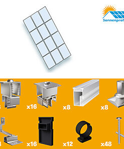 Montageset Schrägdach/Ziegeldach - für zwölf PV-Module(3 nebeneinander, 4 untereinander)