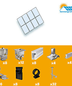 Montageset Schrägdach/Ziegeldach - für acht PV-Module(4 nebeneinander, 2 untereinander)