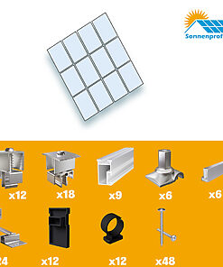 Montageset Schrägdach/Ziegeldach - für zwölf PV-Module(4 nebeneinander, 3 untereinander)