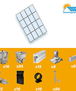 Montageset Schrägdach/Ziegeldach - für sechzehn PV-Module(4 nebeneinander, 4 untereinander)