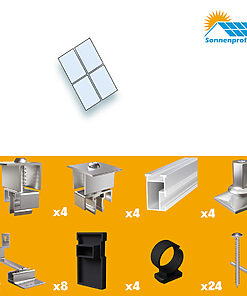 Montageset Schrägdach/Ziegeldach - für vier PV-Module(2 nebeneinander, 2 untereinander)